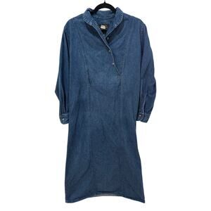 Eddie Bauer Vintage 80s/90s 100% Cotton Denim Long Sleeve Button Dress Western-S